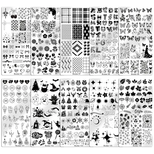 Vista 2 de Biutee - Juego de 10 placas de estampado de uñas, diseño de Halloween, kit de estampado de uñas 14 piezas