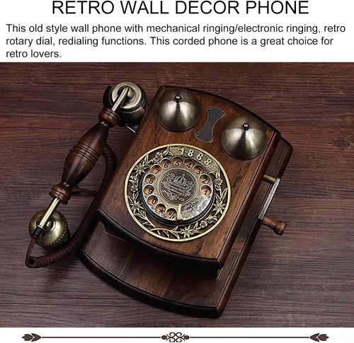 Vista 5 de Teléfono retro montado en la pared, teléfono giratorio de moda antigua, teléfonos fijos vintage para el hogar, teléfonos fijos con cable antiguo