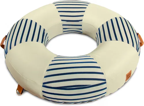 Vista 17 de Big Joe Lux Chaise - Flotador inflable prémium para piscina, rayas azul marino y marfil, malla de primera calidad, mezcla de poliéster duradera