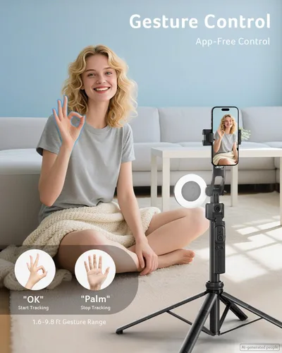 Vista 3 de Acer Gadget - Trípode de seguimiento facial automático para iPhone/teléfono celular/Android/cámara con luz y control remoto, 64 pulgadas, sin