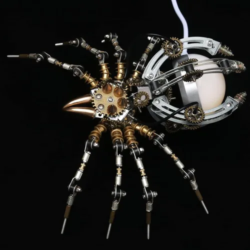 Vista 4 de Araña de rompecabezas de metal 3D con lámpara, kit de montaje para adultos, adornos de mesa