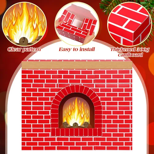 Vista 3 de Fullhawl - 26 chimeneas de cartón de Navidad 3D, ladrillo rojo