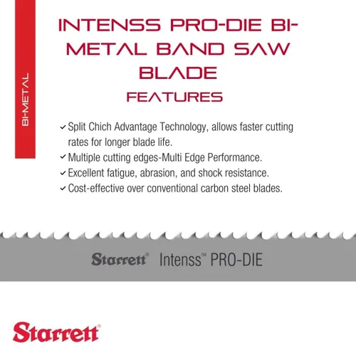 Vista 2 de Hoja para sierra de banda profesional Pro-Die de Starrett, Bi-Metal, diente Intenss, set curvo, corte neutral, 1