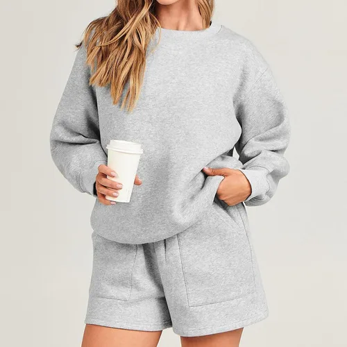 Vista 5 de Sweatshirt and Sweatpants Set Women Crew Neck Tops and Shorts Track Suits for Women Set Y2K Casual Travel Outfit