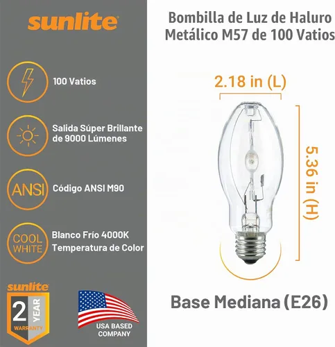 Vista 3 de Foco de halogenuros metálicos Sunlite, base mediana, MH100/U/MED, 100watts
