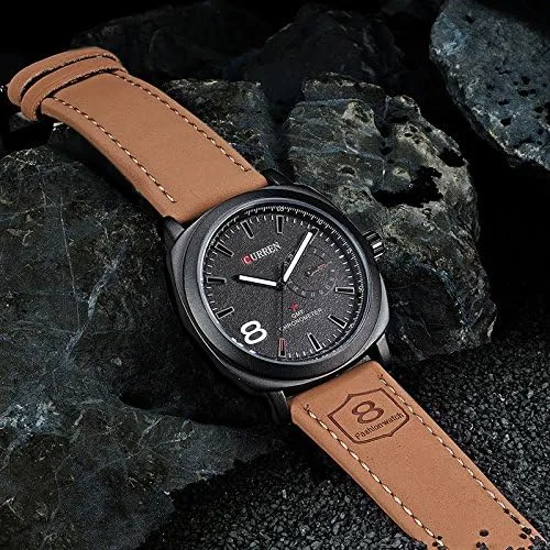 Vista 2 de CURREN Reloj luminoso de cuarzo para hombre, de lujo, con correa de cuero deportiva