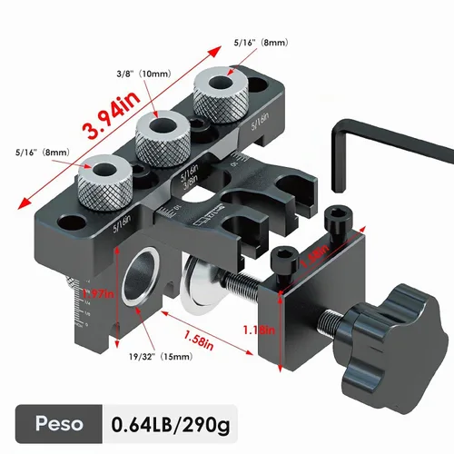 Vista 3 de Kit de plantilla de taco autocentrado - Kit de plantilla de taco para agujeros rectos, herramienta ajustable de ancho para juntas de carpintería