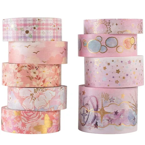 Vista 11 de YUBBAEX Mystic Gold Washi Tape Set - Cinta adhesiva decorativa ancha de lámina plateada para artes, manualidades DIY, suministros para diarios