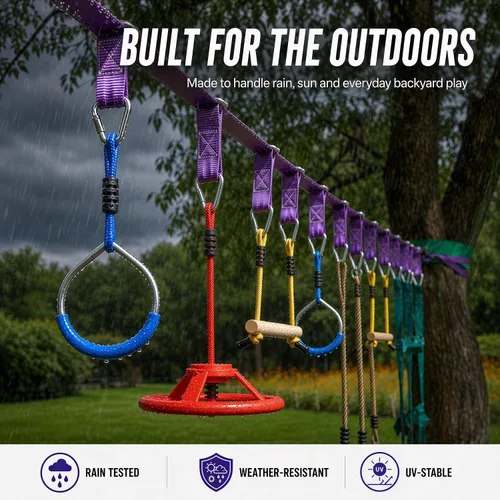 Vista 8 de Carrera de obstáculos Ninja Warrior para niños al aire libre - 2 x 55 pies Púrpura