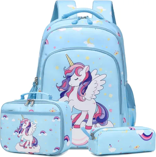 Vista 39 de Juego de mochila para niñas con diseño de unicornio, mochila escolar para niños, mochila para libros para niñas, set 3 en 1, regreso a clases