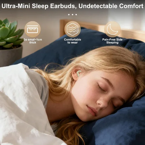 Vista 2 de Mini auriculares planos inalámbricos Bluetooth, invisibles, ultrafinos Beige