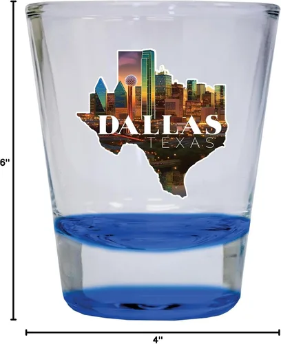 Vista 3 de Dallas Texas Design C Souvenir - Vaso de chupito redondo de 1.5 onzas, color azul, paquete de 2