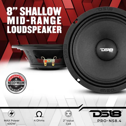 Vista 2 de DS18 PRO-NS6 - Altavoz poco profundo de 6.5 pulgadas, audio para automóvil, rango medio, 300 W máximo, 150 W RMS, 8 ohmios, imán de neodimio