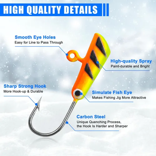 Vista 3 de Ice Fishing Jigs Lures kit, Luminous Ice Fishing Gear Crappie Panfish Jigs Head Fishing Hooks Set for Winter Ice Jigging Walleye Perch Bluegill