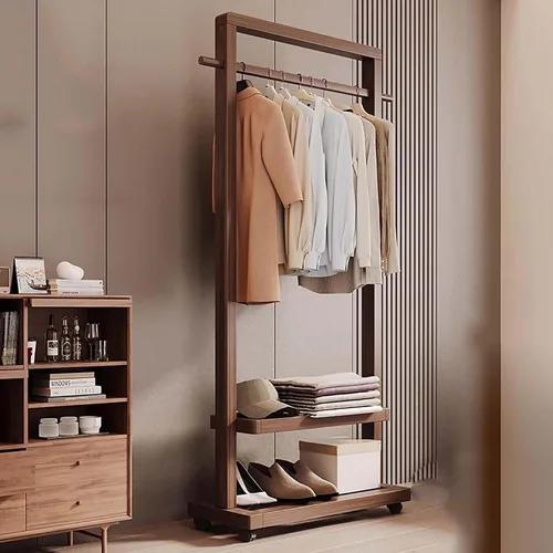 Vista 10 de Perchero de bambú para dormitorio, perchero resistente para colgar ropa, estantes organizadores de almacenamiento de ropa de zapatos, 63 pulgadas