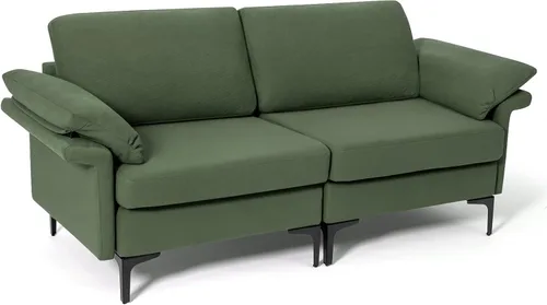 Vista 14 de Giantex Juego de 2 sofás individuales, silla decorativa, con cómodo cojín de 5 pulgadas, reposabrazos con cremallera, patas de acero, sillón de sala