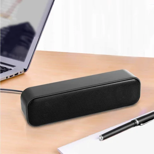 Vista 7 de Altavoz USB para computadora de escritorio, barra de sonido portátil Mini PC altavoz, negro Alimentado por USB, Plug and Play, altavoz portátil