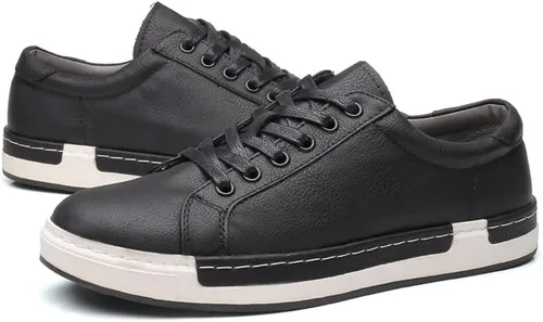 Vista 4 de Santimon Tenis clásicos para hombre, de piel, con cordones, para vestir, Oxfords