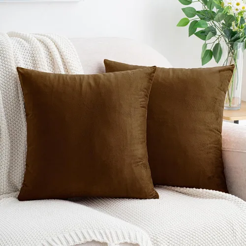 Vista 21 de HWY 50 fundas de almohada decorativas de terciopelo sólido para sofá, sala de estar. Ambar