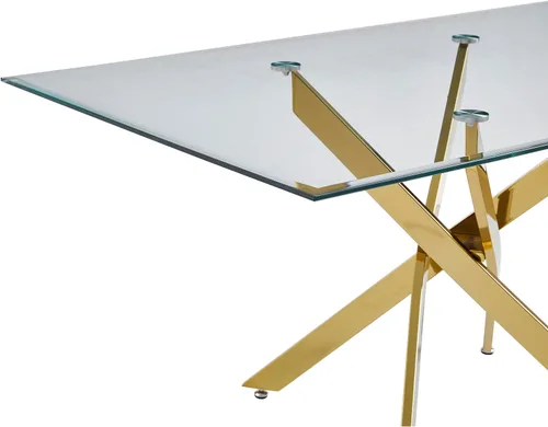 Vista 8 de Knocbel Mesa de comedor rectangular de 59 pulgadas para 4 a 6, mesa de cocina contemporánea con parte superior de vidrio templado y patas cruzadas