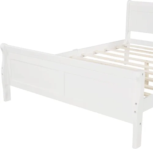 Vista 5 de SOFTSEA Base de cama matrimonial con cabecero y estribo, cama de plataforma de madera maciza con soporte de listones de madera/no necesita somier