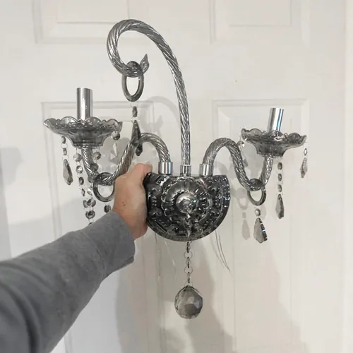 Vista 4 de Apliques de Pared de Cristal Luces de Pared Elegantes Lámpara de Pared de Cristal Gris Retro Juego de 2 Candelabro de Estilo Europeo Adecuado