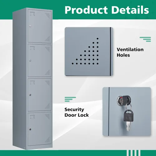 Vista 5 de Letaya Taquillas de metal para empleados, gabinete de almacenamiento de acero de 71 pulgadas con 4 puertas con cerradura para personal de oficina