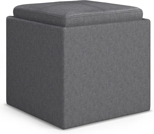 Vista 14 de SIMPLIHOME Rockwood - Otomana de almacenamiento en cubo con bandeja, otomana tapizada de cuero vegano de 17 pulgadas de ancho en marrón envejecido