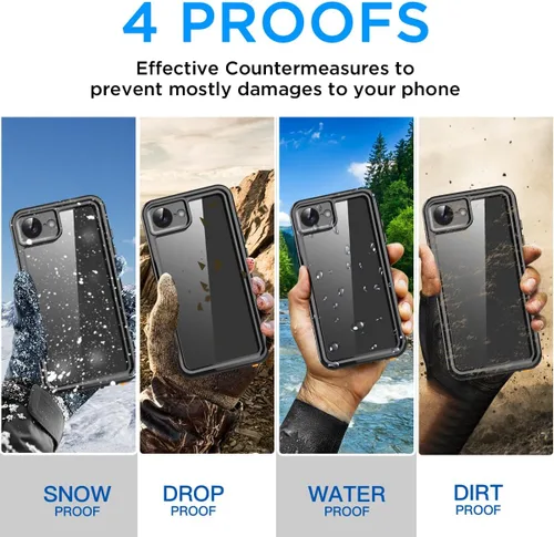 Vista 5 de AICase Funda impermeable para iPhone 17e, transparente, a prueba de agua, a prueba de golpes, a prueba de polvo, a prueba de nieve, cuerpo completo