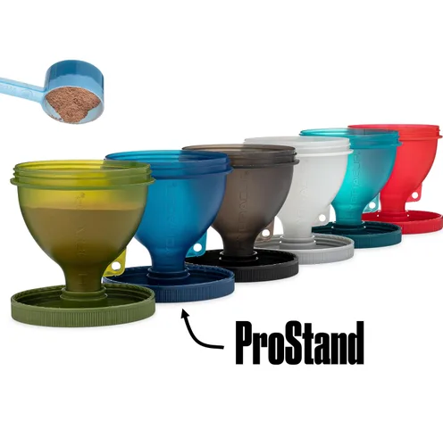 Vista 2 de Hydra Cup [6 Pack] Set de Embudos ProStand con Soporte para Llenar Botellas de Agua, Botellas Agitadoras con Polvo de Proteína, Set