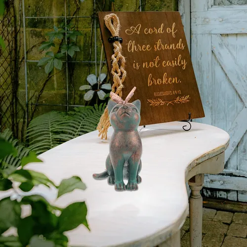 Vista 8 de SOLUSTRE Figuras en miniatura Estatua de gato de jardín, mariposa pegada en la nariz de gato, escultura conmemorativa de gato, figura conmemorativa