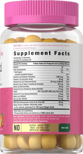 Vista 2 de Carlyle Gomitas prenatales con DHA y ácido fólico, 60 gomitas Suplemento multivitamínico y mineral para mujeres Sabor a fruta Sin OMG, sin