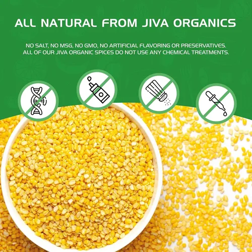 Vista 8 de Jiva Moong Dal amarillo orgánico, 2 libras, sin OMG, sin gluten, ideal para Kitchari, frijoles mungos amarillos partidos