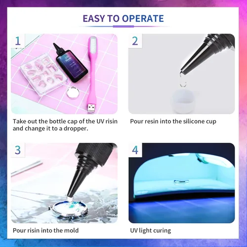 Vista 4 de Resina UV – Resina de curado UV, 10 x 1.0 fl oz, transparente y transparente, de curado rápido, kit para hacer joyas de bricolaje 10*1.0 fl oz