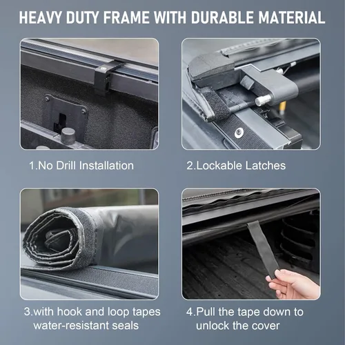 Vista 3 de JDMSPEED Cubierta tonneau suave enrollable para caja de camioneta compatible con Toyota Tacoma 2016-2022, accesorios de cubierta Tonneau de 5 pies