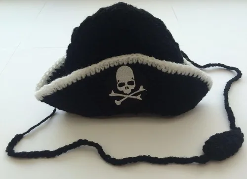 Vista 3 de Matissa Disfraz de punto de ganchillo para bebé recién nacido, fotografía fotográfica, sombreros (sombrero de pirata), Negro