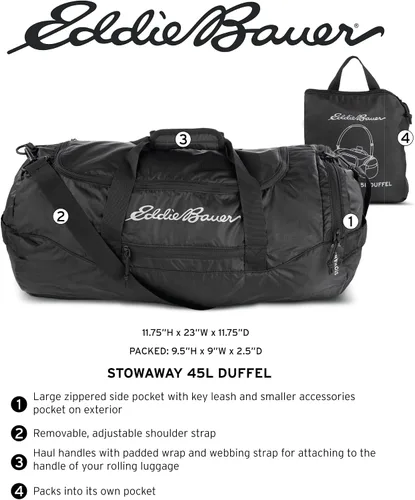 Vista 6 de Eddie Bauer Stowaway - Bolsa de lona plegable (45 litros), hecha de poliéster Ripstop