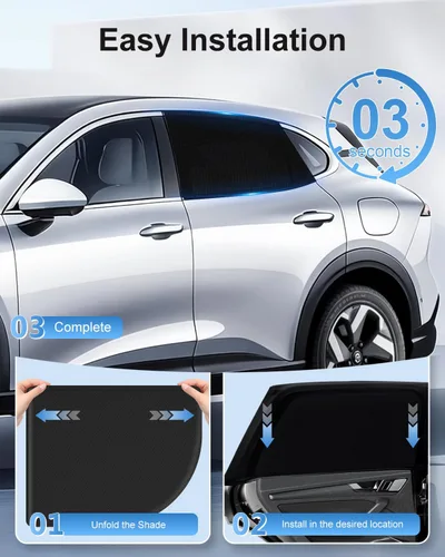 Vista 3 de PEMOTech - Parasol para ventana de coche (2 pack) - Certificado, parasol para ventana lateral del coche, protección UV, transpirable, de spandex
