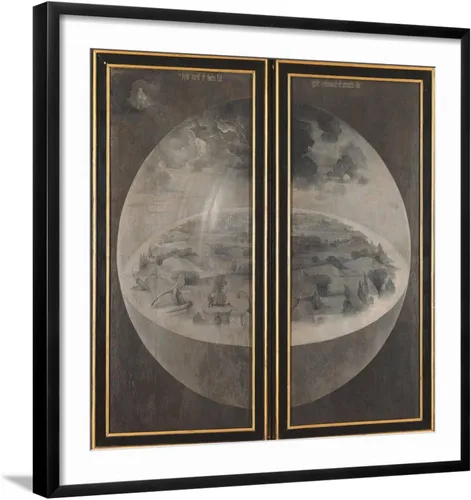Vista 6 de ART.COM Lienzo decorativo para pared Jardín de delicias terrenales, creación del mundo en marco negro por Hieronymus Bosch, 21 x 21 pulgadas