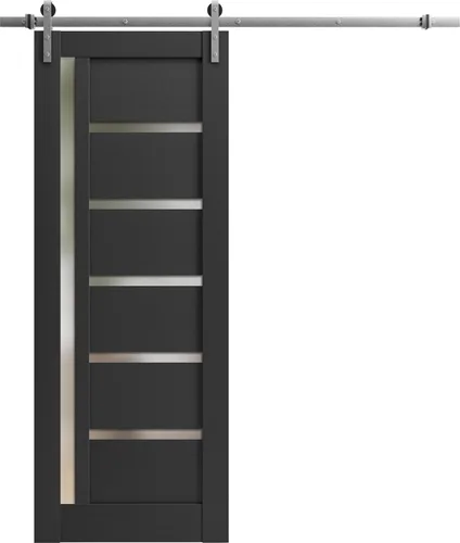 Vista 19 de SARTODOORS Puerta corredera de granero de 18 x 80 pulgadas Quadro 4088 Blanco / Negro Puerta de granero individual Herrajes MDF incluidos