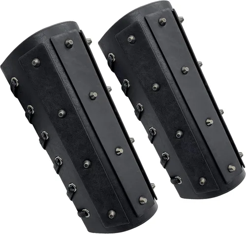 Vista 2 de HiiFeuer Protectores de brazo medievales Brigandine, guantelete de cuero sintético mercenario, brazaletes de brazo de caballero renacentista vintage