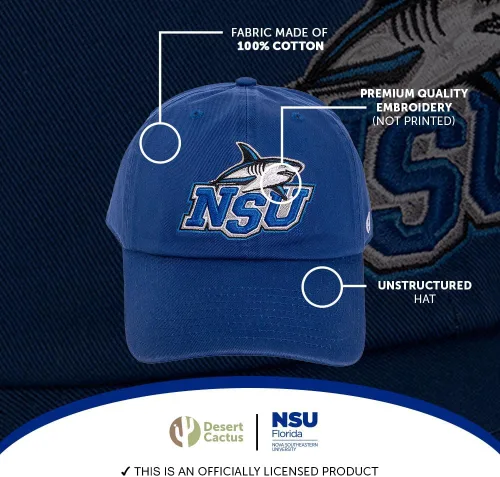 Vista 4 de Desert Cactus Nova Southeastern University Baseball Hat NSU Sharks Brimmed Embroidered Cap Adjustable Cloth Strap Adult