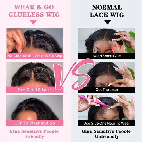 Vista 2 de Pelucas de cabello humano sin pegamento, prearrancadas, onduladas, sin pegamento, encaje precortado, 4 x 4, peluca de cabello humano de 6 pulgadas