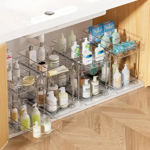 Vista 16 de Vtopmart Paquete de 2 organizadores de plástico más grandes para baño y cocina debajo del fregadero (M-superior)