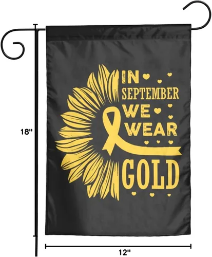 Vista 8 de Mes de concientización sobre el cáncer infantil en septiembre We Wear Gold Flag Banderas de jardín de doble cara, pancarta de bienvenida para boda