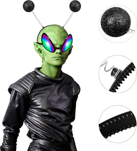 Vista 6 de Diadema de alienígena y gafas, diadema de antena marciana alienígena, accesorio de recuerdo de fiesta para adultos y niños
