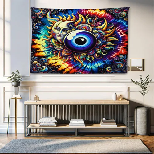Vista 73 de Ambesonne Tapiz de hongos, atmósfera psicodélica, escena astral estrellada con motivos orientales trippy, decoración de tela para colgar en la pared