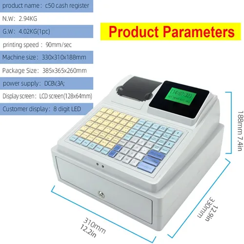 Vista 2 de Caja registradora Sistema electrónico Pos Caja registradora Teclado plano e impresora térmica Digital LED Caja registradora para supermercado