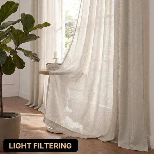 Vista 2 de PrinceDeco - Cortinas de lino de 63 pulgadas de largo para sala de estar, gruesas, de arpillera, con bolsillo para barra, cortinas para ventanas