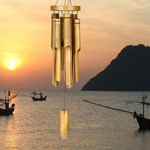 Vista 2 de Woodstock Chimes Asli Arts Collection, anillo de campanilla de bambú, grande (37 pulgadas) natural, campanillas de viento de bambú para decoración
